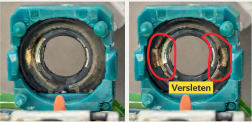 Versleten potmeter van een controller joystick die stick drift veroorzaakt